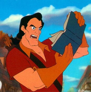 gaston, horrified by a book with no pictures